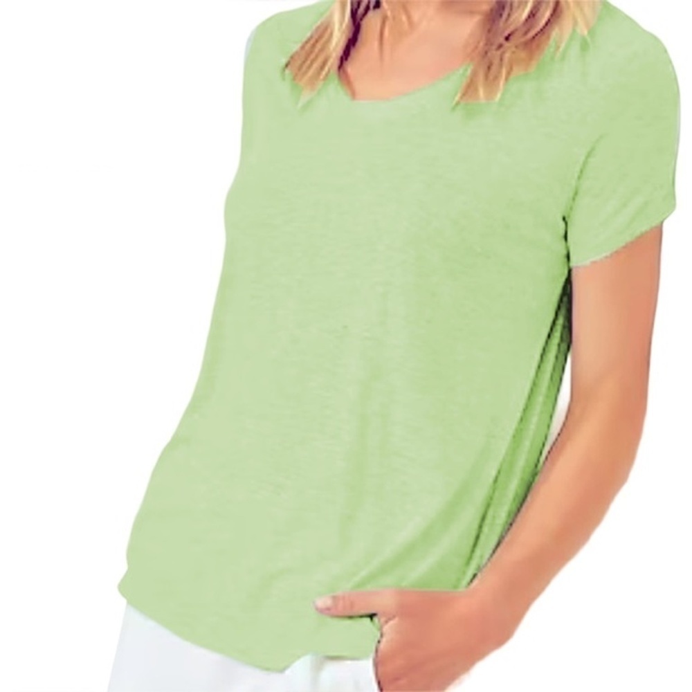 J. Jill Love Linen 100% V-Neck Top Tee Tank Shirt Lime Mint Green XSP-S